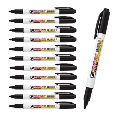 Image of CROWN WB505 Drywipe Pens Bullet Tip Pen Style Markers Pack Of 12 Dry Erase Ink Black 2mm Line