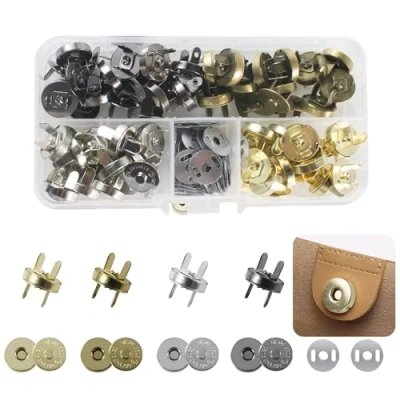 Image of RichLuck 40 Sets Magnetic Snap Fasteners Clasps 14mm Metal Buttons Fastener Kit No Sewing for Bags, Purses, Leather (4 Colors)