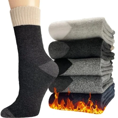 Image of Hocerlu 5 Pair Mens Thermal Socks, Wool Socks for Winter, Thick Men Sock, Warm Boot