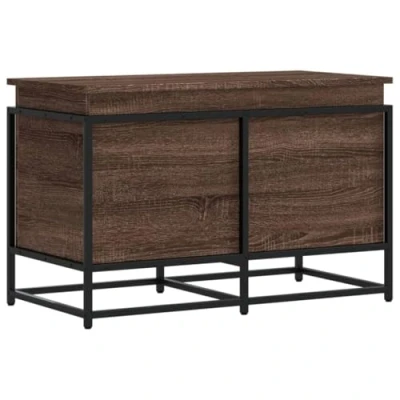 Image of vidaXL Brown Oak Engineered Wood Storage Box with Lid 80x40x51.5 cm Metal Frame Industrial Style Blanket Chest/Toy Box/Coffee Table 50kg Capacity