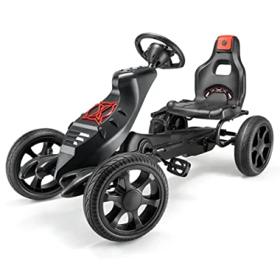 Image of Xootz Venom Pedal Go Kart Kids Ride On Race Car with Gears, Handbrake and Adjustable Seat, Black &amp; Red