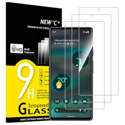 Image of NEW&#039;C 3 Pack Designed for Google Pixel 6a (6.1&quot;) Screen Protector Tempered Glass,Case Friendly Scratch proof, Bubble Free, Ultra Resistant