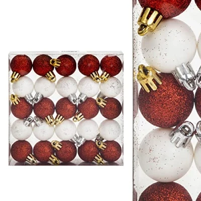 Image of VFM Red &amp; White 3cm Mini Baubles Assorted (25 Pack) Christmas Tree Decorations