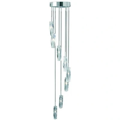 Image of Sculptured Ice 8 Light Spiral Cluster Pendant Chrome, K9 Glass Eight, G4 Bulb