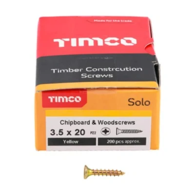 Image of TIMCO 35020SOLOC PZ2 CSK ZYP Solo Woodscrew 3.5 x 20 Yellow (Box of 200) Passivated