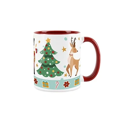 Image of Nutcracker Suite Ballet Christmas Mug White and Red Xmas Reindeer Festive Tea Coffee Gift Present