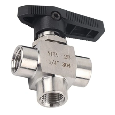 Image of Stainless Steel 3 Way Ball Valve, BSPP 1/8&quot;, 1/4&quot;, 3/8&quot;, 1/2&quot; Female Thread Durable Valve Pipe Flows Control for Water Gas Air Oil(BSPP1/4)
