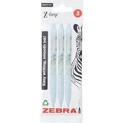 Image of Zebra Pen Z Grip Smooth Glam Black Ink Ballpoint Pens 3pk 1.0mm Medium Point Retractable with Clip Writing Low Viscosity Ink, Comfort 3 Multipack (Blue Marble)