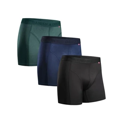 Image of DANISH ENDURANCE Men&#039;s Sports Trunks, Breathable, Soft, Quick Dry, 3 Pack, Multicolor: 2 x Black, 1 Blue Mosaic, Large