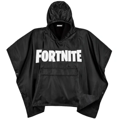 Image of Fortnite Rain Poncho Boys Teenagers Waterproof with Hood and Fleece Lining Rainwear Packable