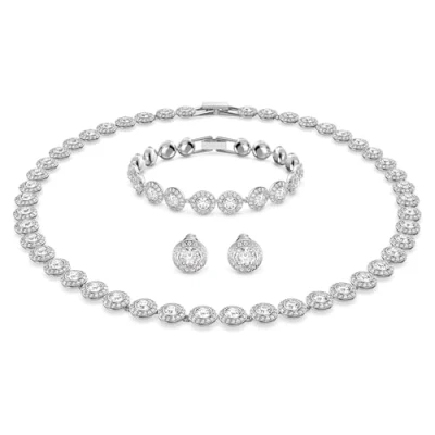 Image of Swarovski Angelic set, Round cut, White, Rhodium plated