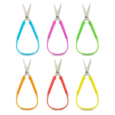 Image of School Crafts Scissors,6pcs Kids Loop Scissors, Safety Childrens Handle Scissors for Sewing