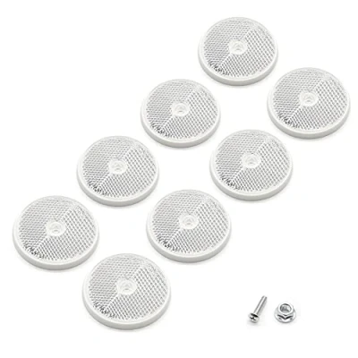 Image of ETUKER 8 Pack Rear Reflector, Round Reflectors Screw on Safety Reflective, Post Reflectors, for Gate Posts Caravan/Truck/Trailer/Boat/Motorcycle Fence Posts(white)