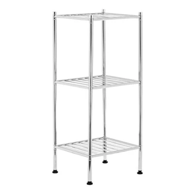 Image of Premier Housewares 3 Tier Garage Racking Storage Shelving Unit Chrome Metal Bathroom Organiser Silver