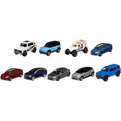 Image of Matchbox Cars, 9 Pack of 1:64 Scale Toy Trucks &amp; Vehicles from The Adventures World Tour Show, 1 Exclusive Vehicle