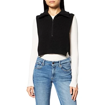 Image of NA KD Women&#039;s High Neck Knitted Vest Sweater, Black, Medium