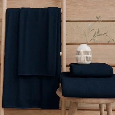 Image of PETTI Artigiani Italiani 100% Cotton Terry Bath Towels, 1+1 Towel Set, 2 Pieces 1 Face and Hand Towel, Blue Towels