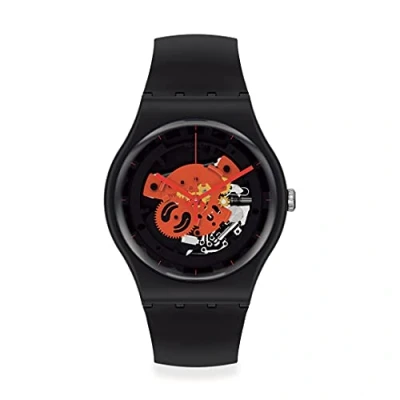 Image of Swatch Watch New Gent Bioceramic Lacquered SO32B110 TIME to RED Big