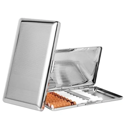 Image of Beautiful Stylish Simple Unilateral Metal Ladies and Men&#039;s Cigarette Case,Holds 10/20 120&#039;s Capri Cigarettes (Silver, 10pcs 120&#039;s)