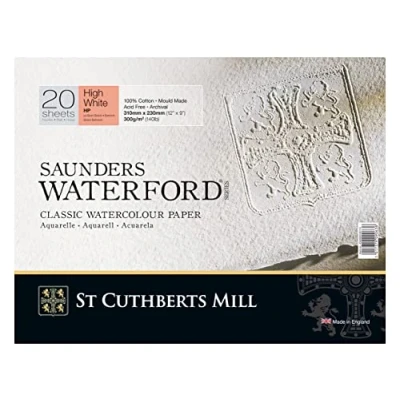 Image of St Cuthberts Mill Saunders Waterford Series Watercolour Paper 300g/m² Glued All Around 31 x 23 cm with 20 Sheets