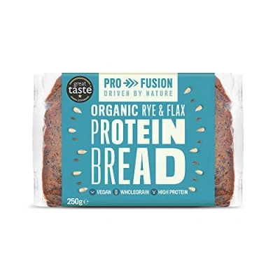 Image of Profusion Organic Protein Bread 250g, Pack of 9 Rye &amp; Flax Seed Wholegrain, Source Fibre Alternative to Wheat Low Carb Vegan Plant Based