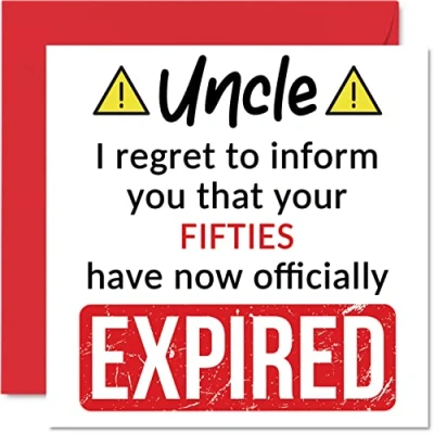 Image of Funny 60th Birthday Cards for Uncle Your Fifties Have Expired Happy Card from Nephew Niece, 145mm x Banter Joke Humour Bday Greeting Gift