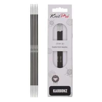 Image of KnitPro 15 cm x 2.25 mm Karbonz Double Pointed Needles, Black and Silver
