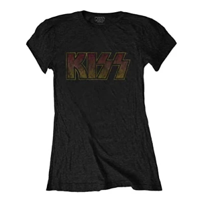 Image of Rockoff Trade Women&#039;s Kiss Classic Logo Vintage T Shirt, Black (Black Black), 10