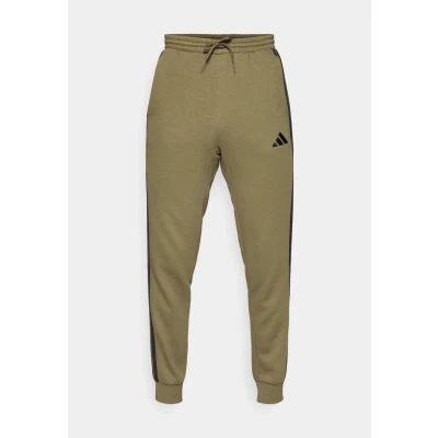 Image of adidas Men&#039;s Essential Three Stripes Fleece Pant, Olive strata/Black, L
