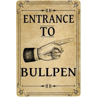 Image of Vintage Metal Tin Sign Entrance to Bullpen Funny Signs Posters For Home Kitchen Office Coffee Bar Pub Wall Art 12x16 Inch