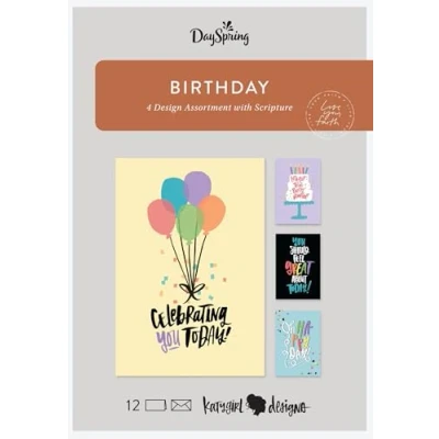 Image of DaySpring Katygirl Designs Celebrating You Today 4 Design Assortment with Scripture 12 Boxed Birthday Cards &amp; Envelopes (J7442)