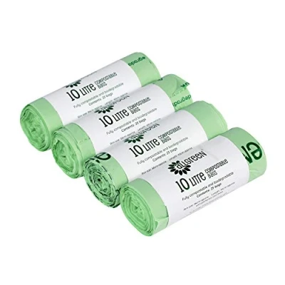 Image of All Green 100x 10L Compostable Caddy Liners 10 Litre Degradable Kitchen Food Waste Bin EN 13432 Composting Guide … (1, Straight top)