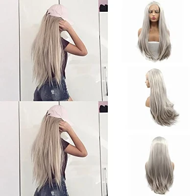 Image of Ash Blonde Synthetic Wig Natural Lace Front Wigs for Women Long Heat Resistant Fiber Daily Wear Hair