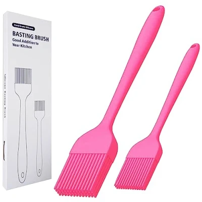Image of KitsKap Silicone Basting Brush 2 Pcs Pastry for Oil, BBQ, Grill, Sauce Baking Cooking, Dishwasher Safe (Pink)