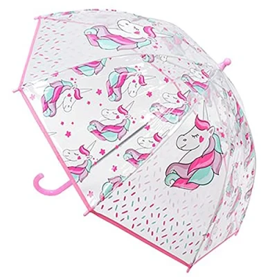 Image of KAV Kids Transparent School Umbrella Boys and Girls Sweet, Beautiful, Lightweight Design Dome Parasol for Your Child (Unicorn)