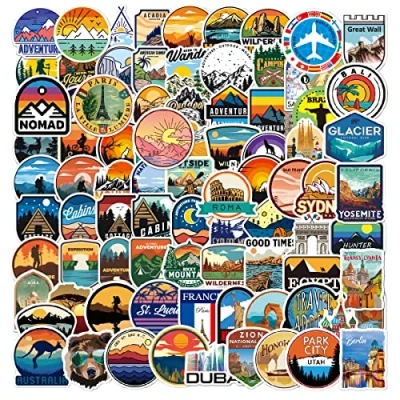 Image of Kaderas 100 World Travel Camping Hiking Stickers, National Park Landmark Adventure Stickers for Suitcase Laptop Skateboard Bicycle Scrapbook