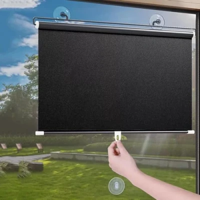 Image of Suction Cup Roller Blinds for Windows,Sunscreen Blackout Shades 40cm 45cm 50cm 58cm 68cm 80cm,No Drilling Sunshade Roll Up Blinds,Retractable Privacy Curtains,Black,WxH 45 * 100cm(18 39in)