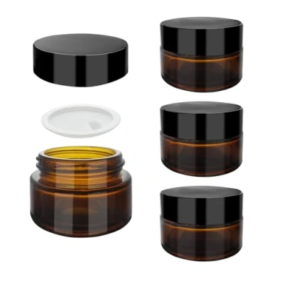 Image of SyiXute 4 Pack 20ml Brown Glass Cosmetic Tinted Jars,Empty Amber Jars,Refillable Face Cream Jar with Screw on Lids and White Liners for Creams,Lotions Essential Oils