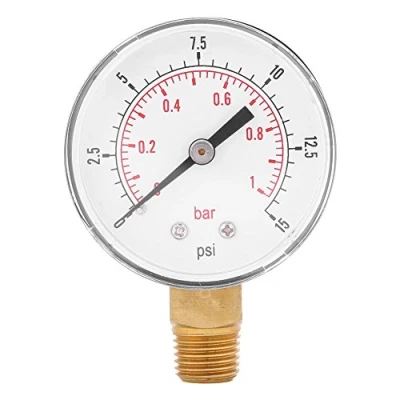 Image of Mini Low Pressure Gauge, BSPT Gauge for Fuel Air Oil or Water 0 15 psi /0 1bar
