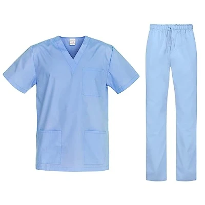 Image of B well Cesare Unisex Scrub Set, Slip On Tunic and Trousers Medical Doctor Uniform, Uniforms &amp; Scrubs, Work Wear, Lightweight Fabric (Lightblue, XL)