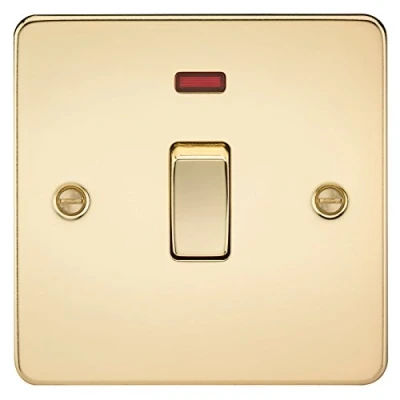 Image of KnightsBridge Flat Plate 20A 1G DP switch with neon polished brass