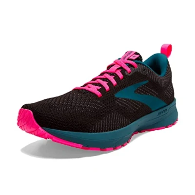 Image of Brooks Women&#039;s Revel 5 Running Shoe, Black Blue Pink, UK