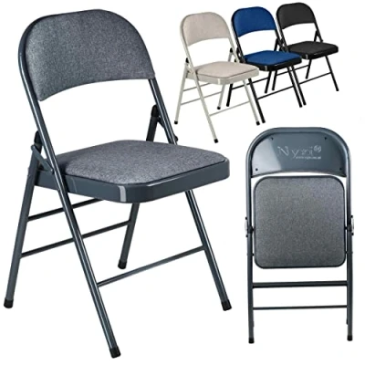 Image of Nyxi Folding Chairs with Padded Fabric Seats, Metal Frame, Foldable Chair Home Office Dinning, Multi Purpose Indoor &amp; Outdoor (Dark Grey, 1 X Chair)