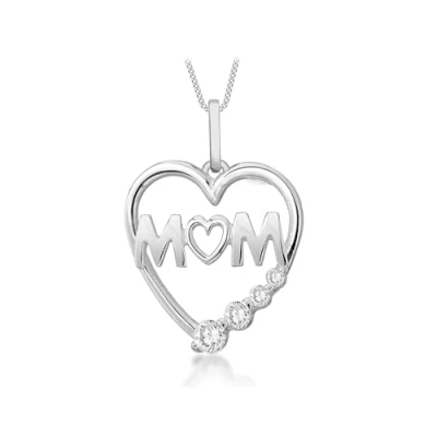Image of Tuscany Silver Women&#039;s Sterling Cubic Zirconia&quot;MUM&quot; Heart Pendant on Curb Chain of 46cm/18&quot;