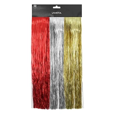 Image of Pack of 3 Christmas Decorative Tinsel Red/Gold/Silver Lametta