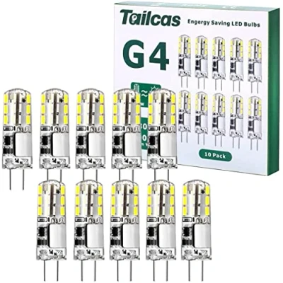 Image of Tailcas G4 LED Bulbs, 1.5W 12V Mini Capsule Light Bulb AC/DC (20W Halogen Lamp Equivalent), Bi Pin Base JC Type Non dimmable for Lighting Decor, Chandelier Home 10Pack (Cool White)