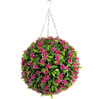 Image of Best Artificial 38cm Lily Topiary Hanging Flower Ball **UV Fade Protected** (Pink)