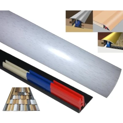 Image of Laminated Threshold Strip Clip System 38mm x 90cm Multi Height &amp; Pivot Self Adhesive Easy Fit (White Washed Oak)