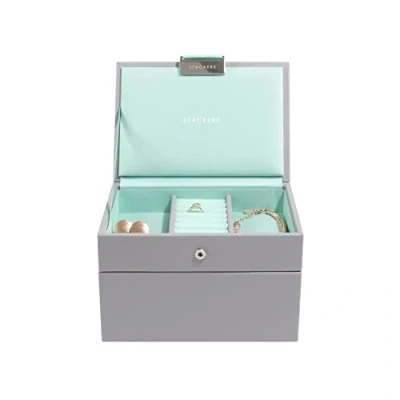 Image of Stackers Dove Grey &amp; Mint Mini Jewellery Box Set of 2