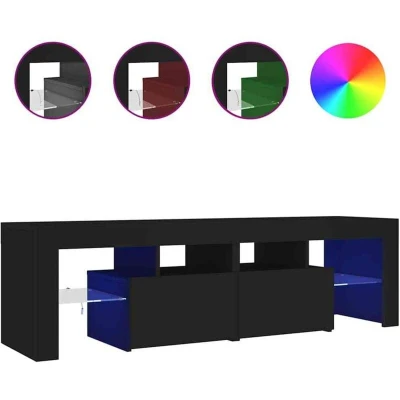 Image of vidaXL TV Cabinet with LED Lights Hifi Stand Entertainment Centre Modern Unit Desk Lowboard Bedroom Living Room Furniture Black